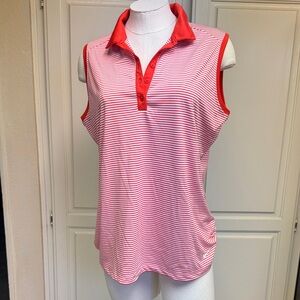 Nike Red & White Striped Sleeveless Polo Tank